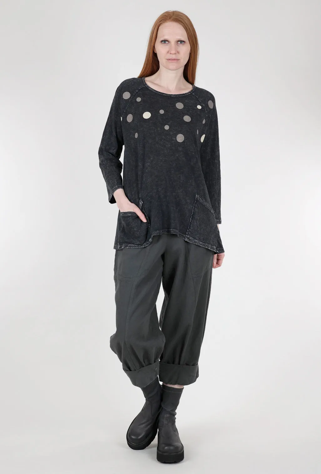 Rain Dots Patch Pockets Top, Black