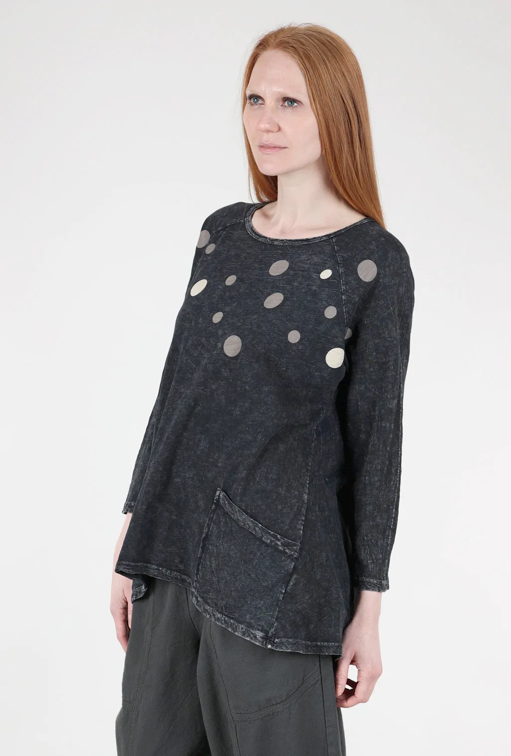 Rain Dots Patch Pockets Top, Black