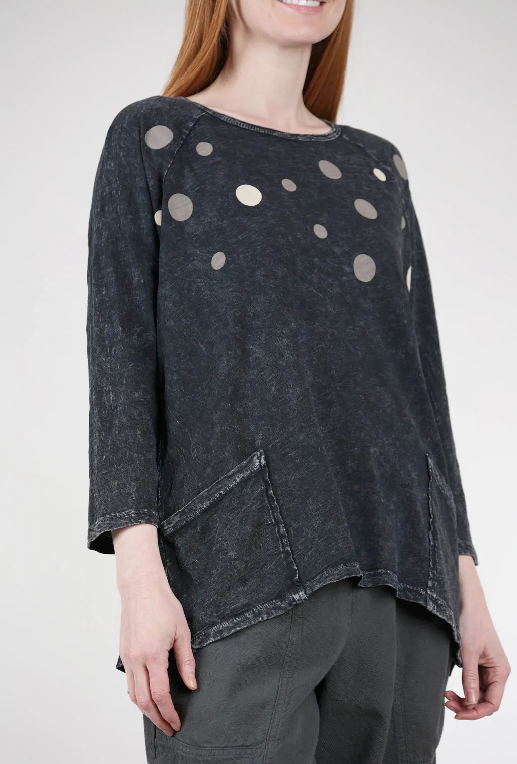 Rain Dots Patch Pockets Top, Black
