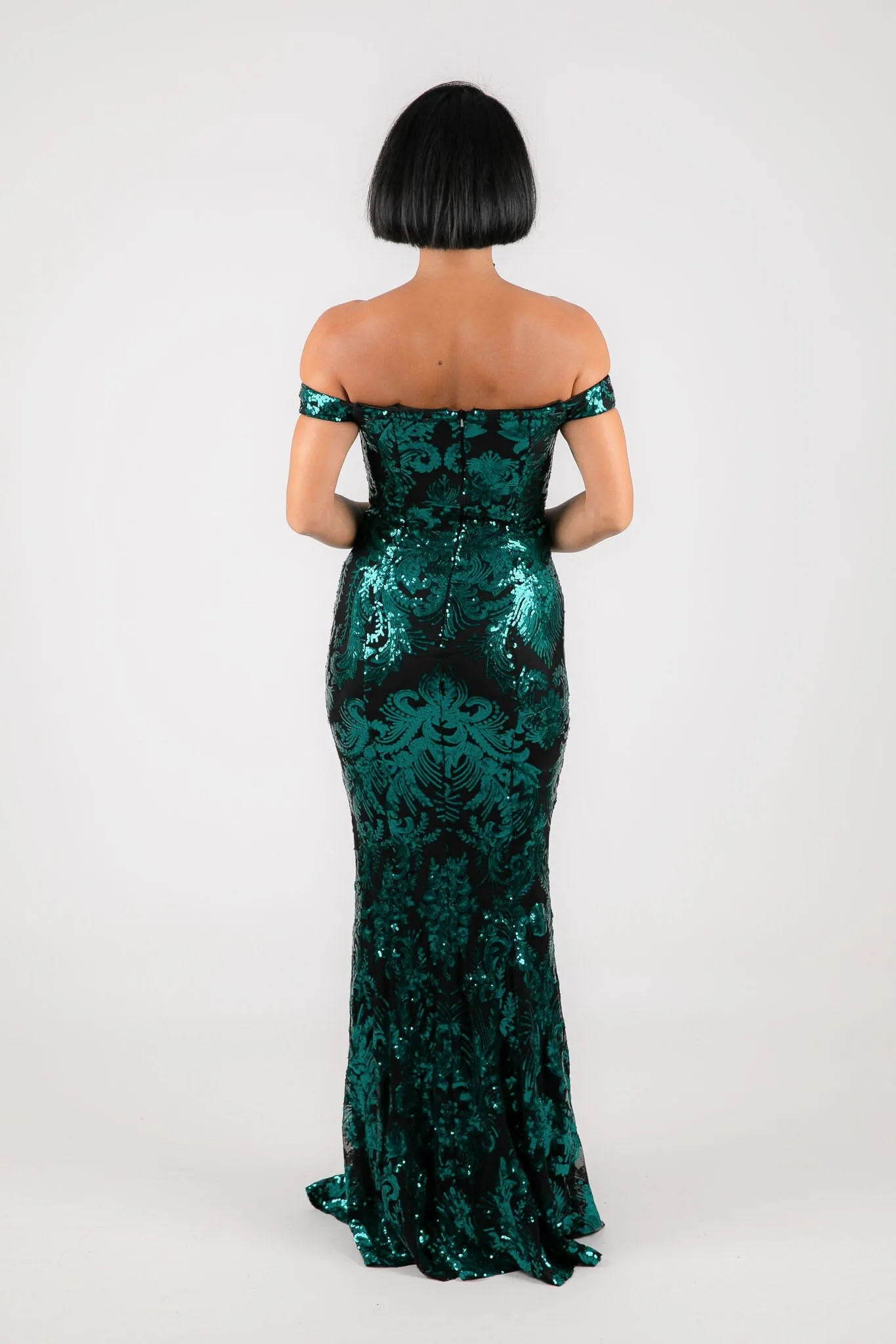 Ramona Off Shoulder Sequin Gown - Emerald
