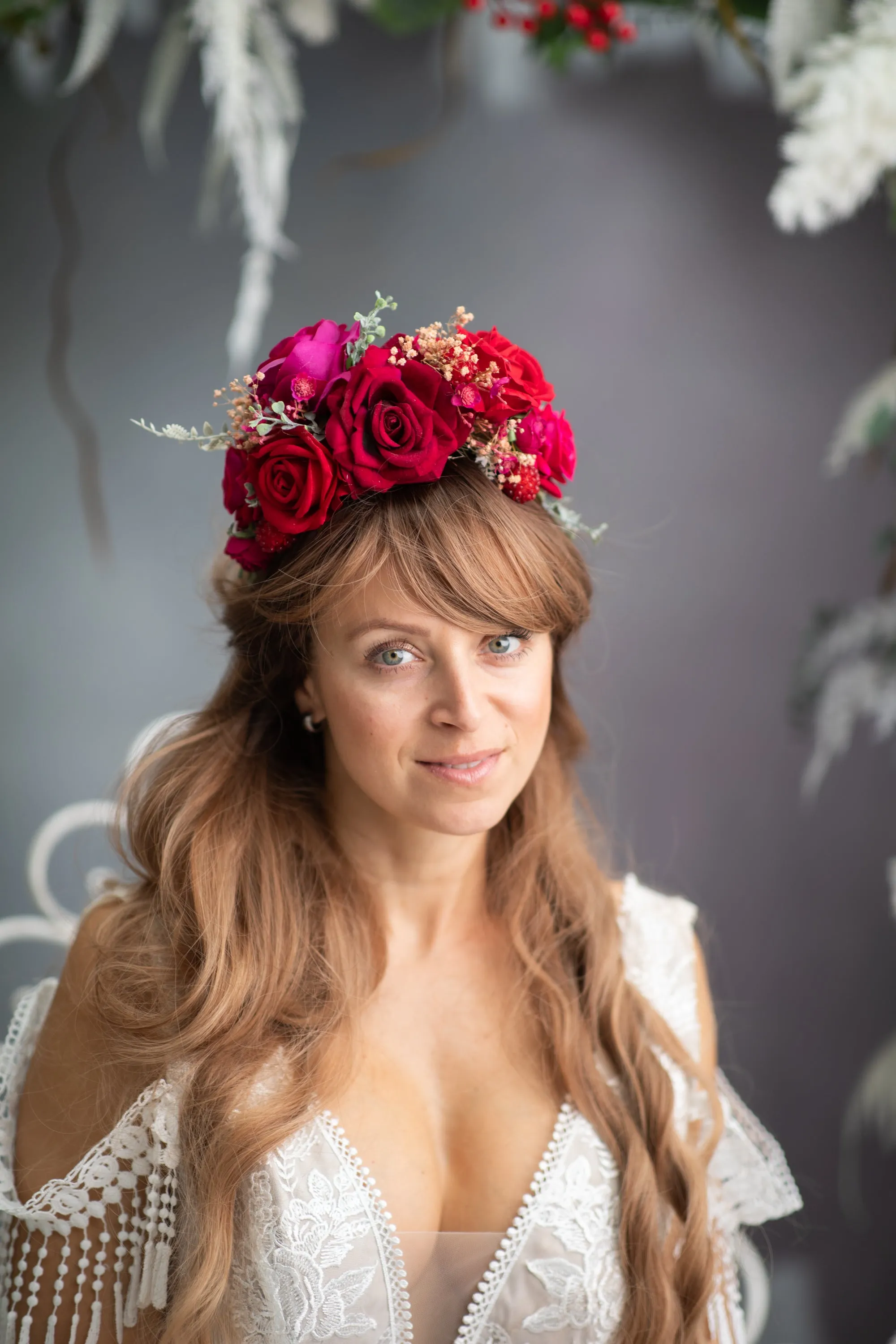 Red and magenta Frida Kahlo flower headband
