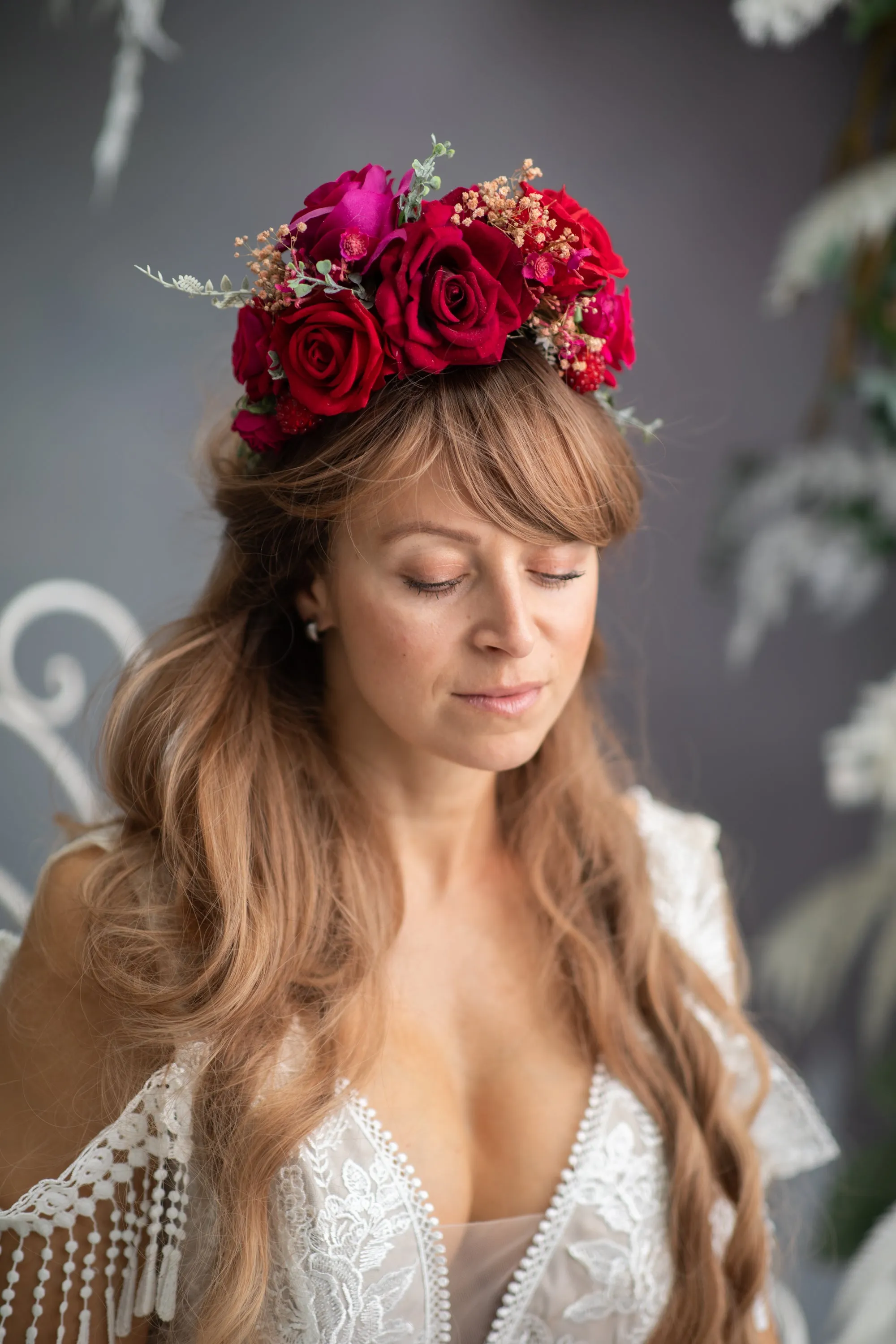 Red and magenta Frida Kahlo flower headband