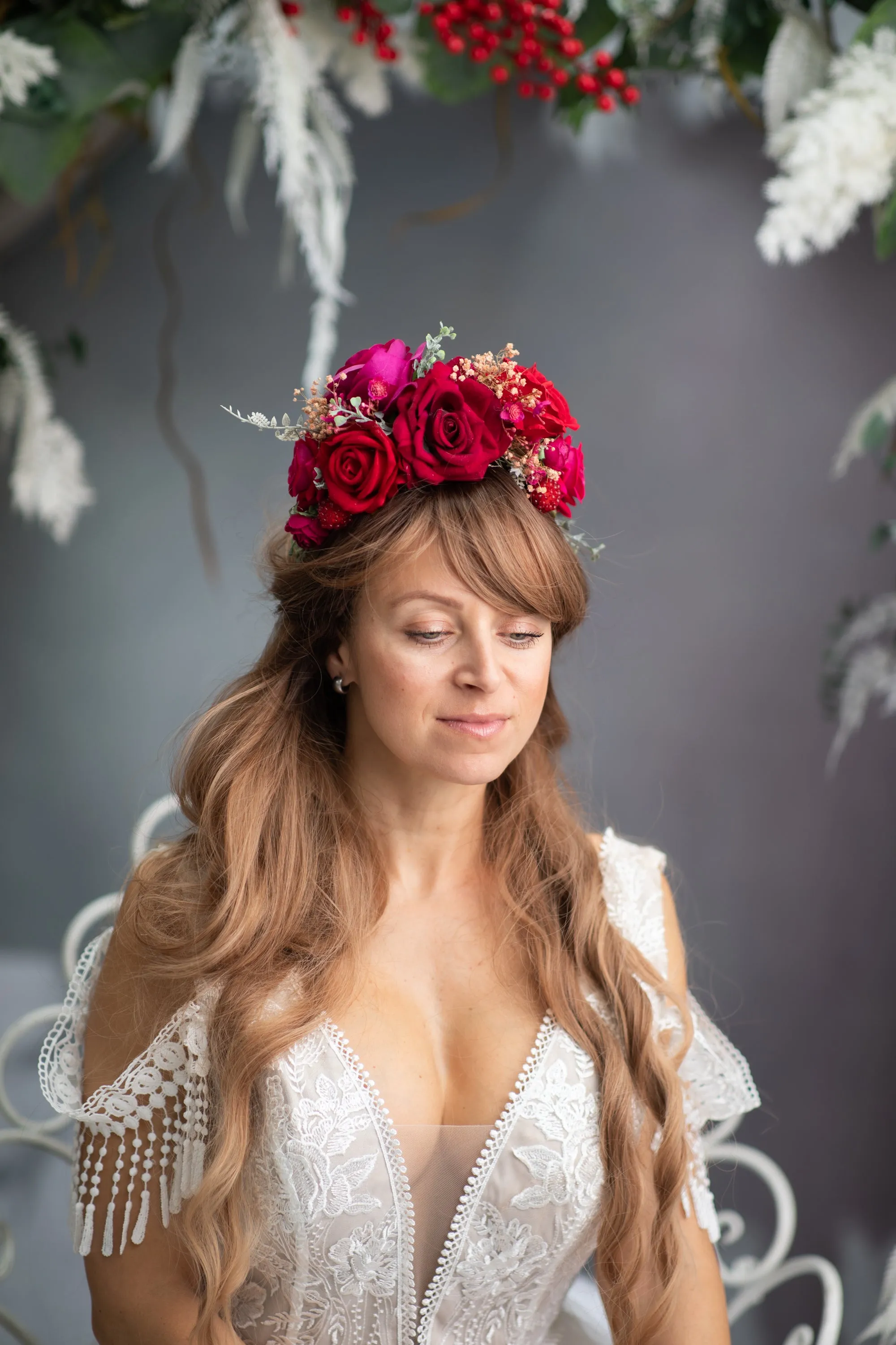 Red and magenta Frida Kahlo flower headband