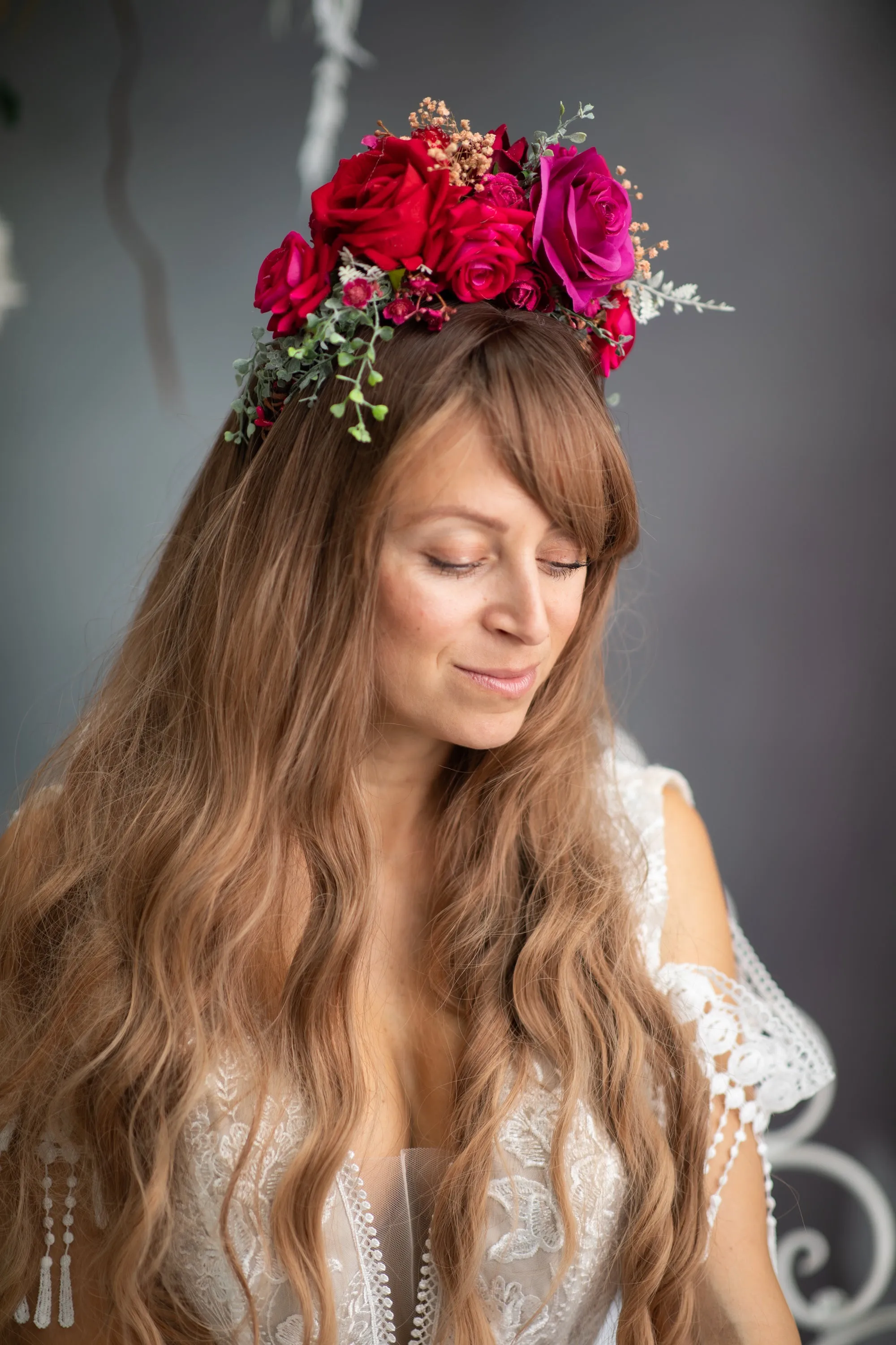 Red and magenta Frida Kahlo flower headband