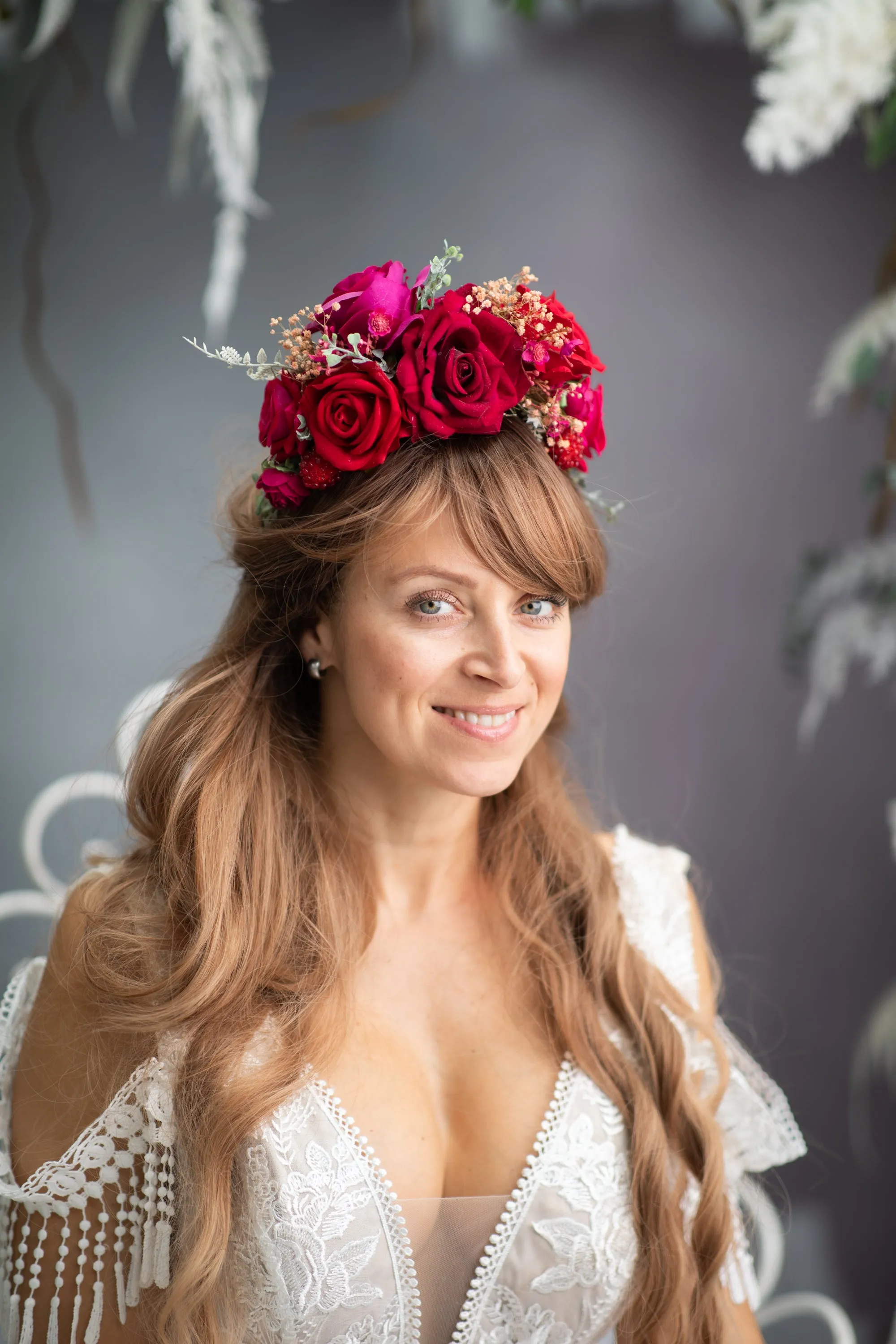 Red and magenta Frida Kahlo flower headband