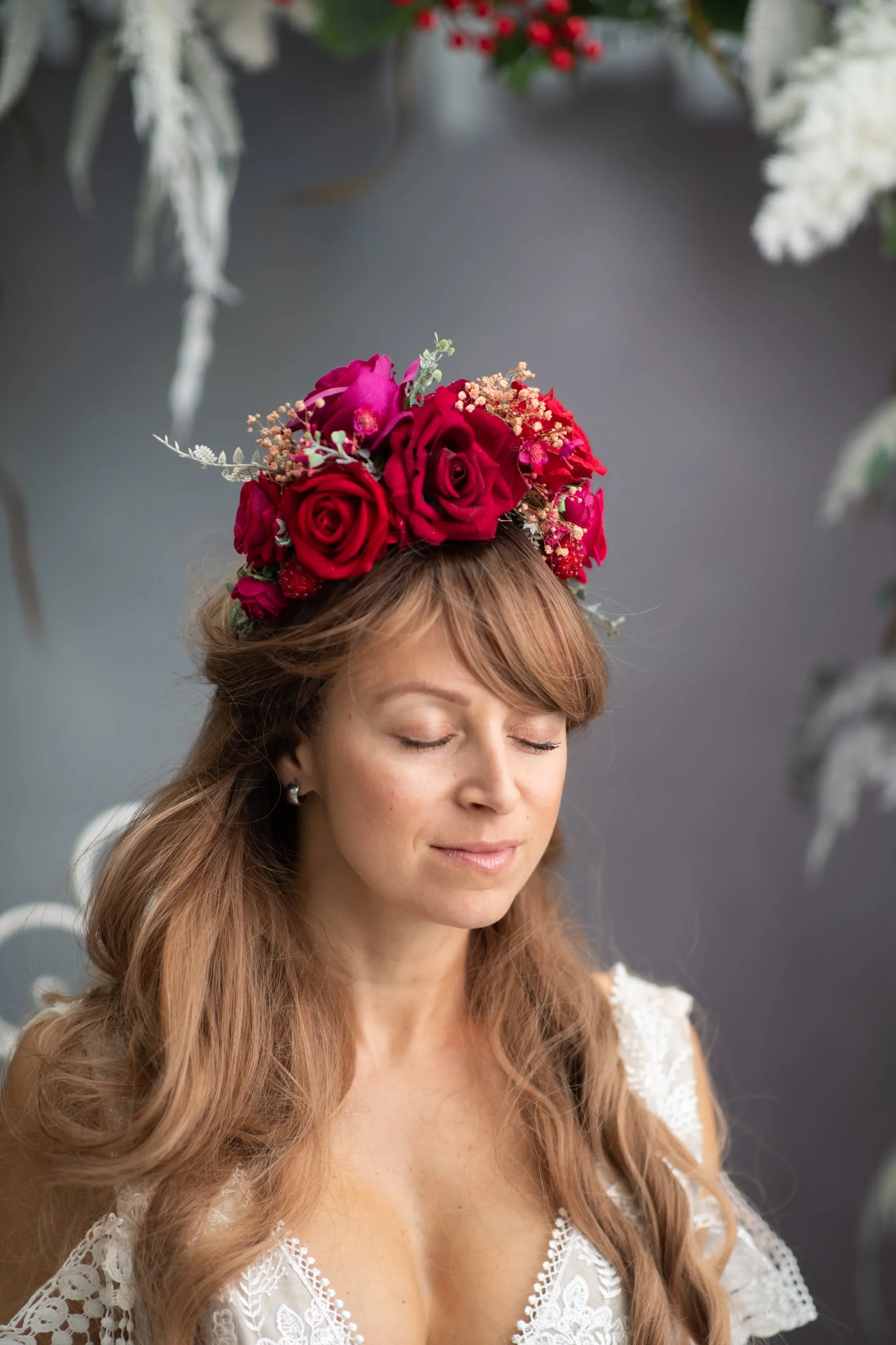 Red and magenta Frida Kahlo flower headband