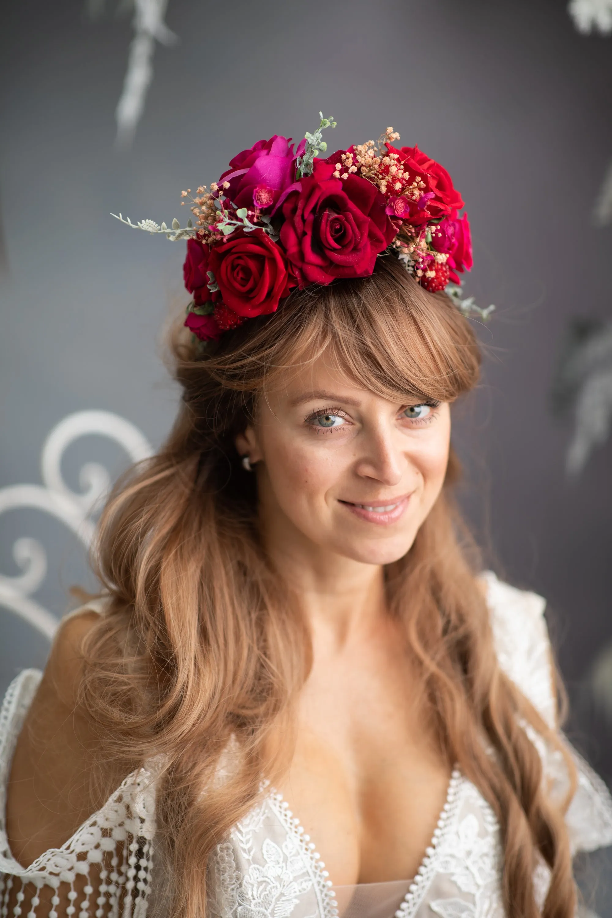 Red and magenta Frida Kahlo flower headband