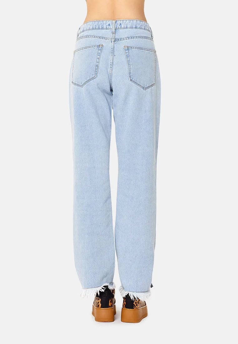 relaxed fit frayed hem jeans