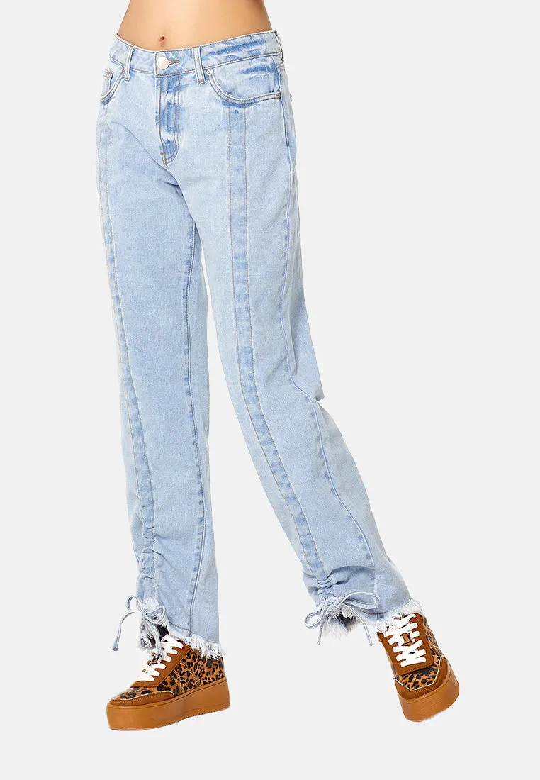 relaxed fit frayed hem jeans