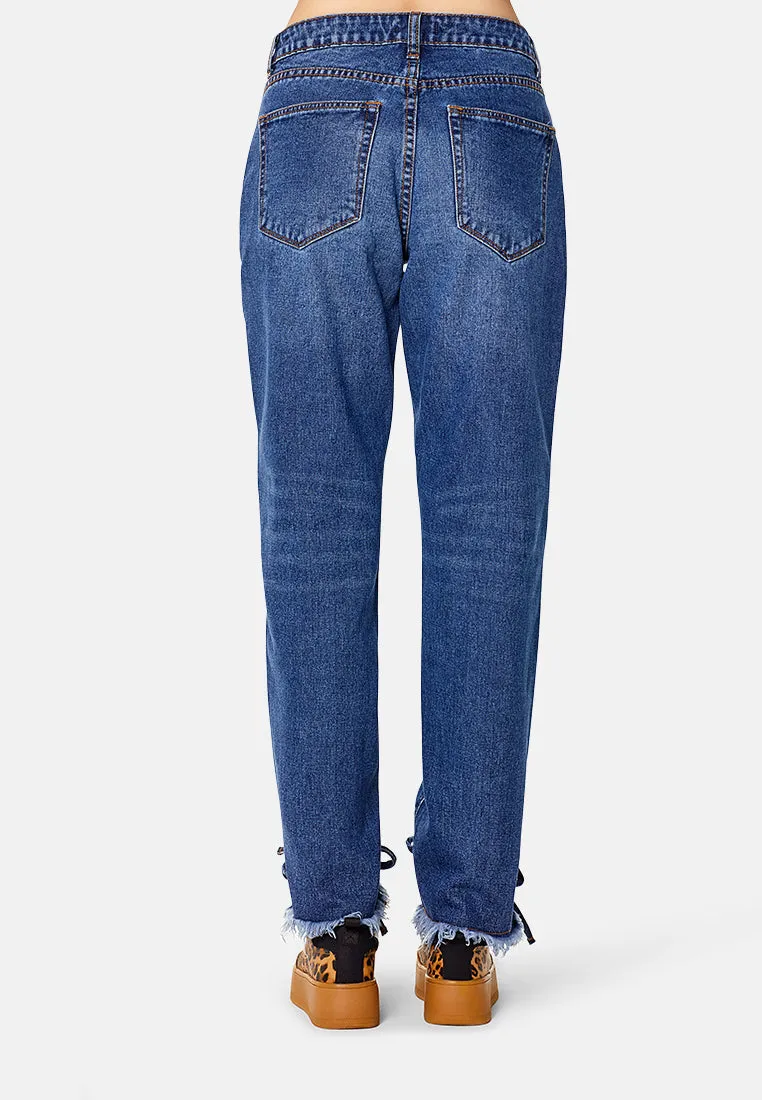 relaxed fit frayed hem jeans