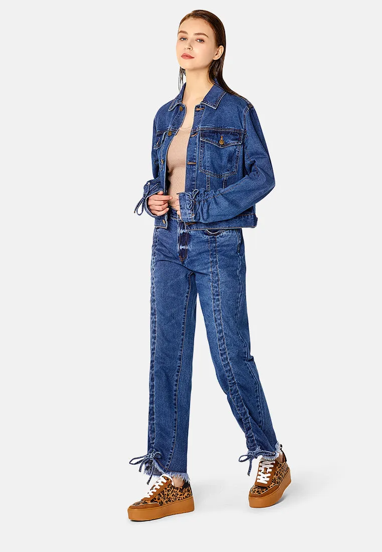 relaxed fit frayed hem jeans