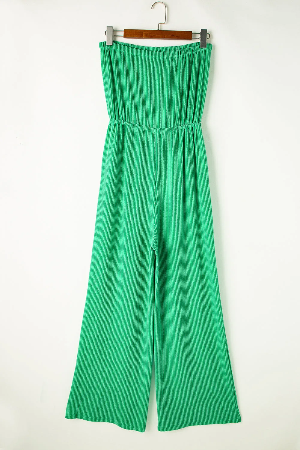 Sea Green Ribbed Strapless Wide Leg Jumpsuit