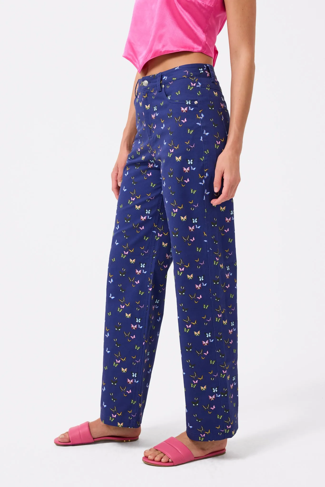 Twill Pant in Midnight Butterflies